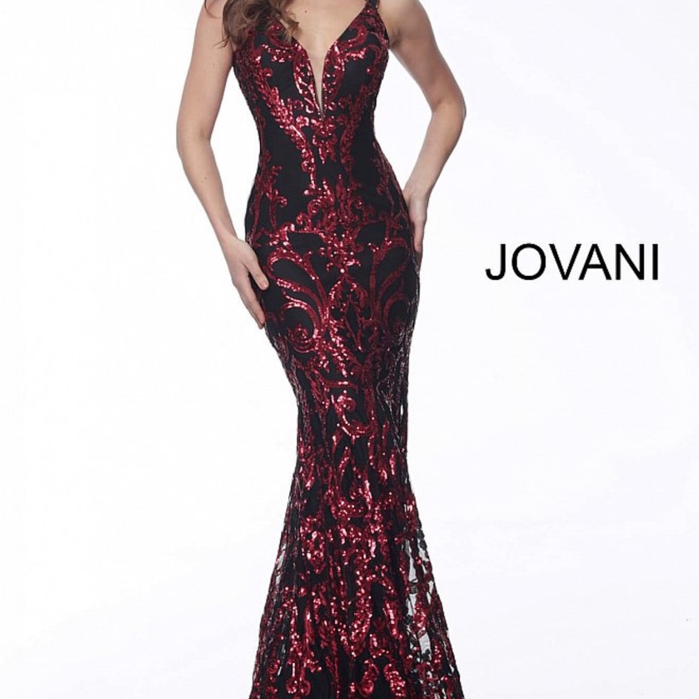 Jovani Black and Red Sequin Prom Dress